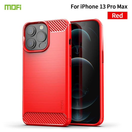 For iPhone 13 Pro Max MOFI Gentleness Series Brushed Texture Carbon Fiber Soft TPU Case (Red) by MOFI