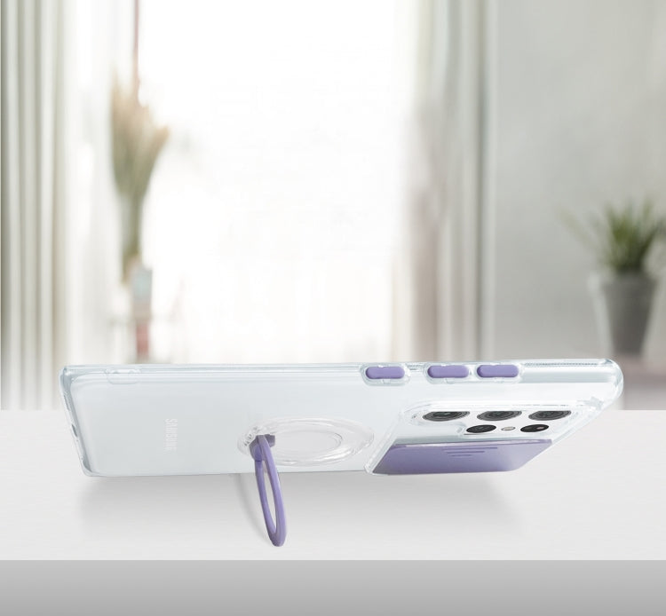 For Samsung Galaxy S22 Ultra 5G Sliding Camera Cover TPU Protective Case with Ring Holder(Purple) by buy2fix