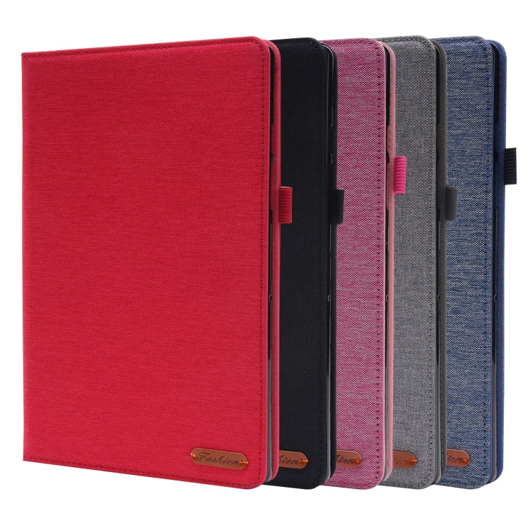 For Samsung Galaxy Tab A8 10.5 2021 Horizontal Flip Fabric PU Leather Tablet Case with Card Slots & Holder(Rose Red) by buy2fix