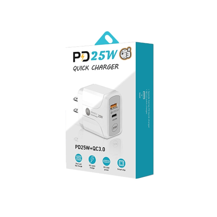 PD25W USB-C / Type-C + QC3.0 USB Dual Ports Fast Charger, US Plug(White) by buy2fix