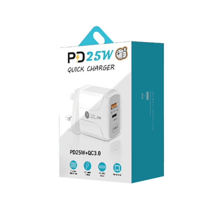 PD25W USB-C / Type-C + QC3.0 USB Dual Ports Fast Charger, UK Plug(White) by buy2fix