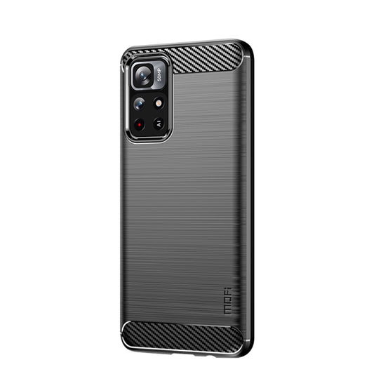 For Xiaomi Redmi Note11 / Poco M4 Pro 5G MOFI Gentleness Series Brushed Texture Carbon Fiber Soft TPU Phone Case(Black) by MOFI