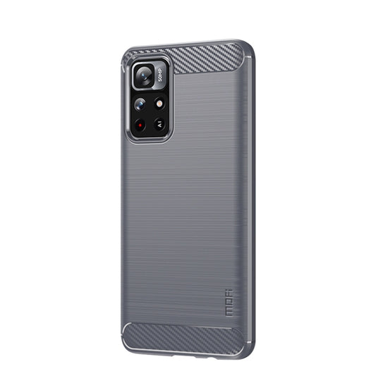 For Xiaomi Redmi Note11 / Poco M4 Pro 5G MOFI Gentleness Series Brushed Texture Carbon Fiber Soft TPU Phone Case(Gray) by MOFI