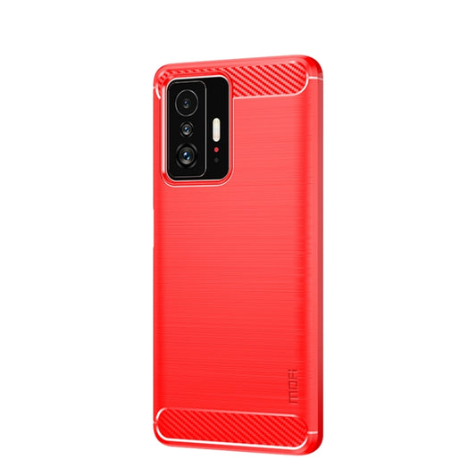 For Xiaomi Mi 11T / 11T Pro MOFI Gentleness Series Brushed Texture Carbon Fiber Soft TPU Phone Case(Red) by MOFI