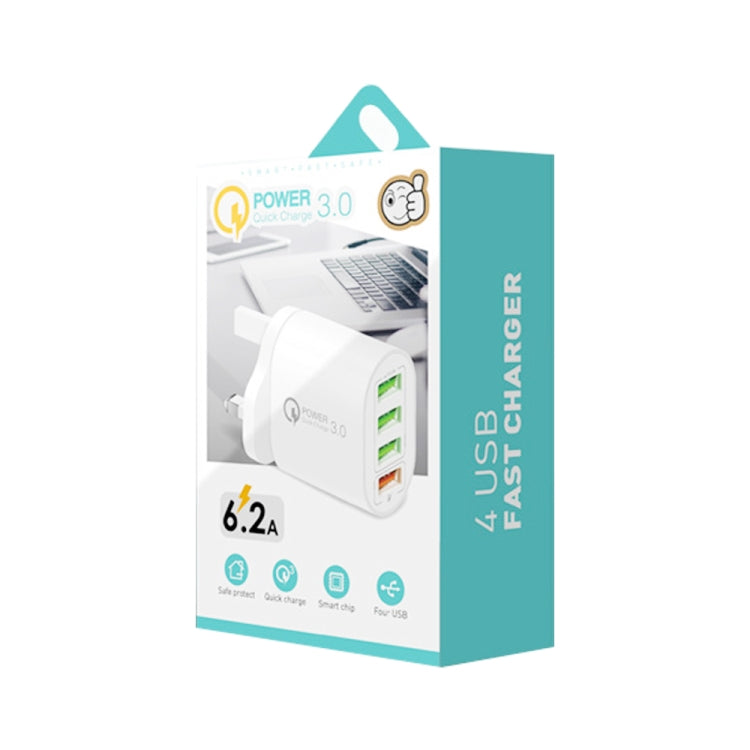QC-04 QC3.0 + 3 x USB2.0 Multi-ports Charger with 3A USB to 8 Pin Data Cable, UK Plug(White) by buy2fix
