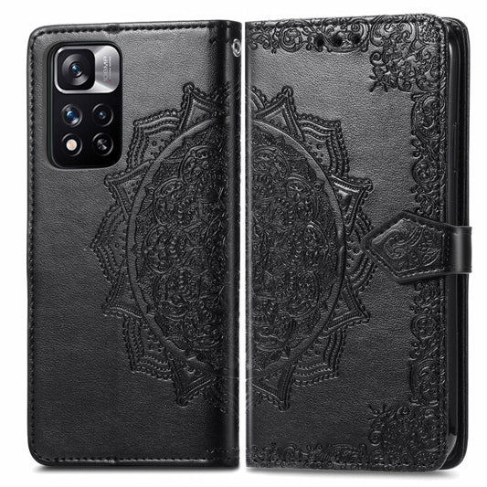 Mandala Flower Embossed Flip Leather Phone Case For Xiaomi Redmi Note 11 Pro / 11 Pro+(Black) by buy2fix