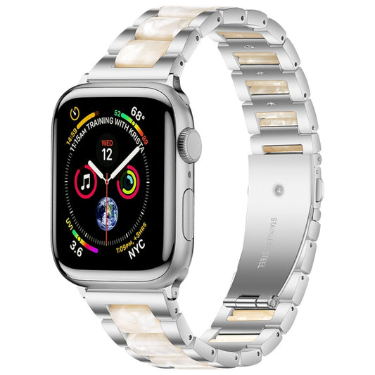Metal + Resin Watch Band For Apple Watch Series 9&8&7 41mm / SE 3&SE 2&6&SE&5&4 40mm / 3&2&1 38mm(Silver White) by buy2fix
