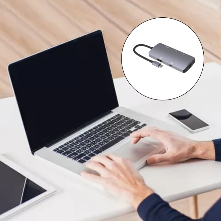UC910 6-in-1 Type-C to HD+PD3.0+RJ45+USB3.0+USB2.0 x 2 Hub Adapter by buy2fix
