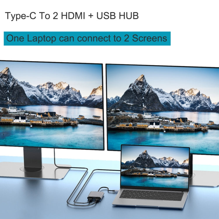 4 in 1 Type-C to Dual HDMI + USB + Type-C HUB Adapter by buy2fix