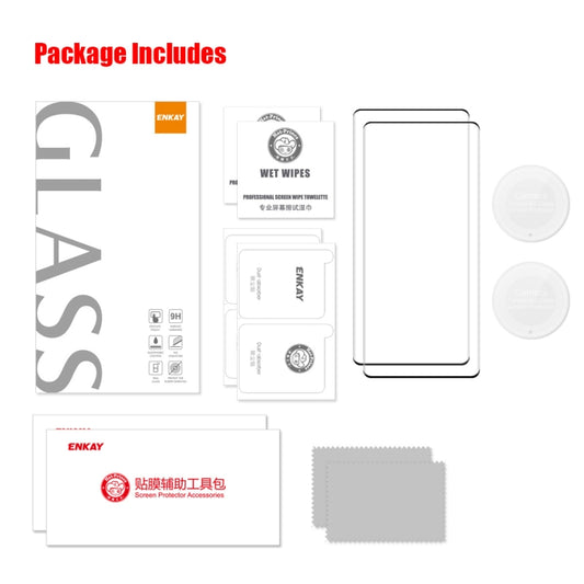 For Honor X9A / Magic5 Lite 2pcs ENKAY 3D Hot Bending Edge Glue Tempered Glass Full Film with Lens Film by ENKAY