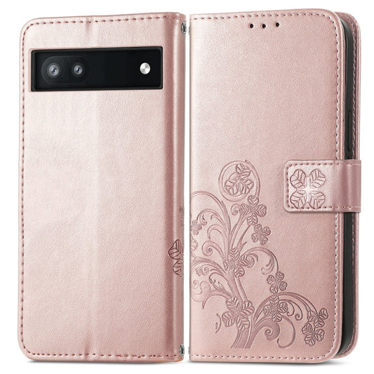 For Google Pixel 6a Four-leaf Clasp Embossed Buckle Leather Phone Case(Rose Gold) by buy2fix