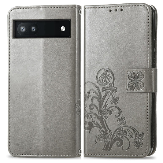 For Google Pixel 6a Four-leaf Clasp Embossed Buckle Leather Phone Case(Gray) by buy2fix
