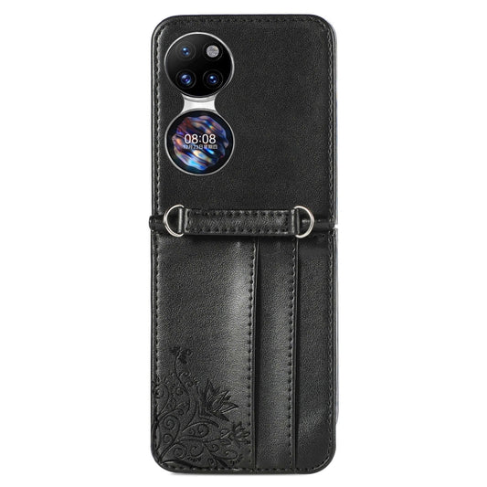 For Huawei P50 Pocket Diagonal Embossed Card Folding Phone Case(Black) by buy2fix