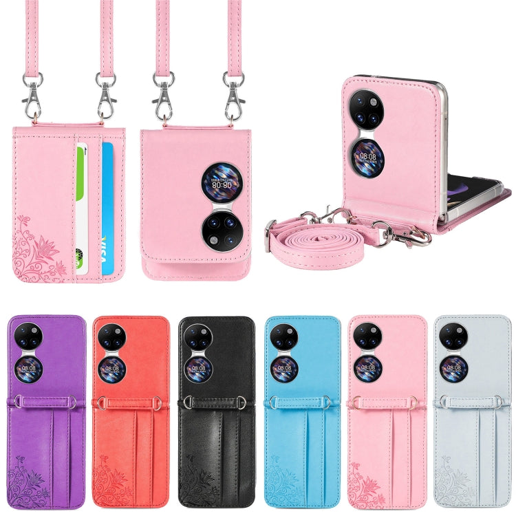 For Huawei P50 Pocket Diagonal Embossed Card Folding Phone Case(Red) by buy2fix