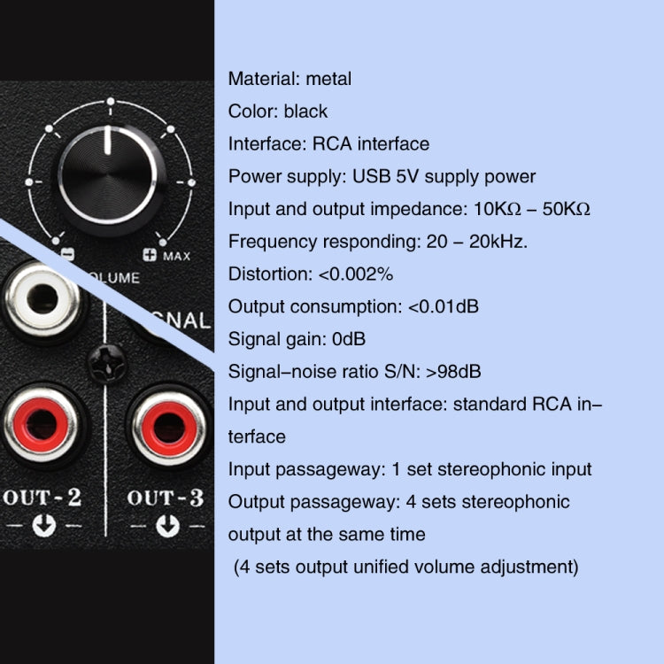 1 In 4 Out Audio Frequency Signal Distribute Device Non Consumption Output RCA Interface by buy2fix