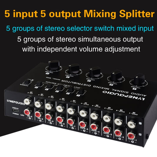 5 In 5 Out Audio Signal Selector Sound Mixing Distribute Device Input Independent Switch by buy2fix