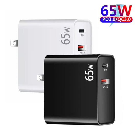 PD-65W USB-C / Type-C + QC3. 0 USB Laptop Charging Adapter, US Plug(White) by buy2fix