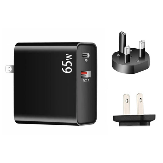 PD-65W USB-C / Type-C + QC3. 0 USB Laptop Charging Adapter + 2m USB-C / Type-C to USB-C / Type-C Data Cable Set, UK Plug / US Plug(Black) by buy2fix