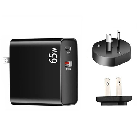 PD-65W USB-C / Type-C + QC3. 0 USB Laptop Charging Adapter + 1.8m USB-C / Type-C to MagSafe 2 / T Head Data Cable, AU Plug / US Plug(Black) by buy2fix