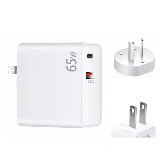 PD-65W USB-C / Type-C + QC3. 0 USB Laptop Charging Adapter + 1.8m USB-C / Type-C to MagSafe 2 / T Head Data Cable, AU Plug / US Plug(White) by buy2fix