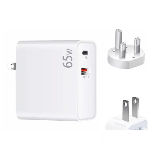 PD-65W USB-C / Type-C + QC3. 0 USB Laptop Charging Adapter + 1.8m USB-C / Type-C to MagSafe 2 / T Head Data Cable, UK Plug / US Plug(White) by buy2fix