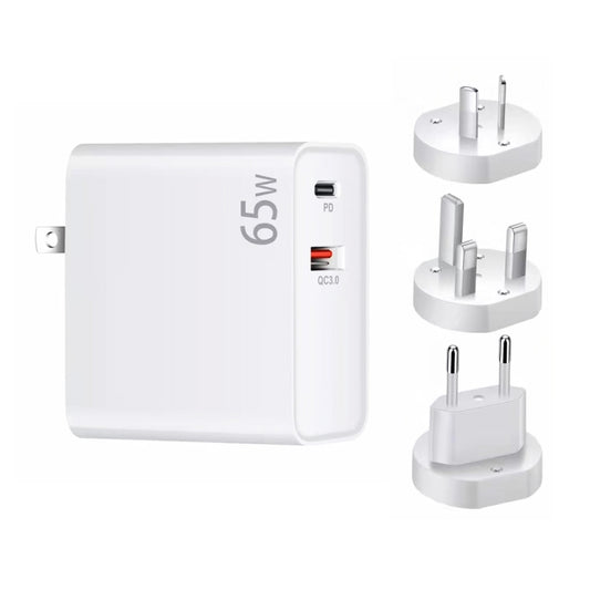 PD-65W USB-C / Type-C + QC3. 0 USB Laptop Charging Adapter + 1.8m USB-C / Type-C to MagSafe 2 / T Head Data Cable, EU Plug / AU Plug / UK Plug / US Plug(White) by buy2fix