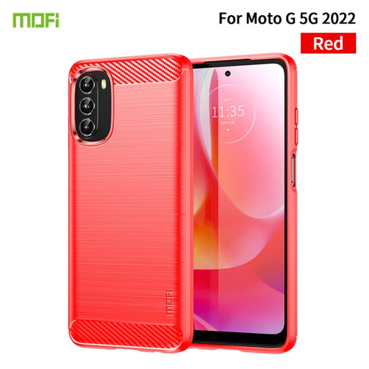 For Motorola Moto G 5G 2022 MOFI Gentleness Series Brushed Texture Carbon Fiber TPU Phone Case(Red) by MOFI