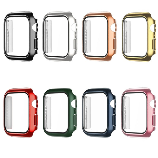 Electroplating Monochrome PC+Tempered Film Watch Case For Apple Watch Series 6/5/4/SE 44mm(Gold) by buy2fix