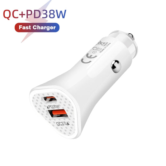 TE-P23 38W PD USB-C / Type-C + QC3. 0 USB Triangle Car Charger + USB-C / Type-C to 8 Pin Data Cable, Length: 1m(White) by buy2fix