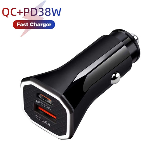 TE-P22 38W PD USB-C / Type-C + QC3. 0 USB Car Charger with 1m USB to USB-C / Type-C Data Cable(Black) by buy2fix