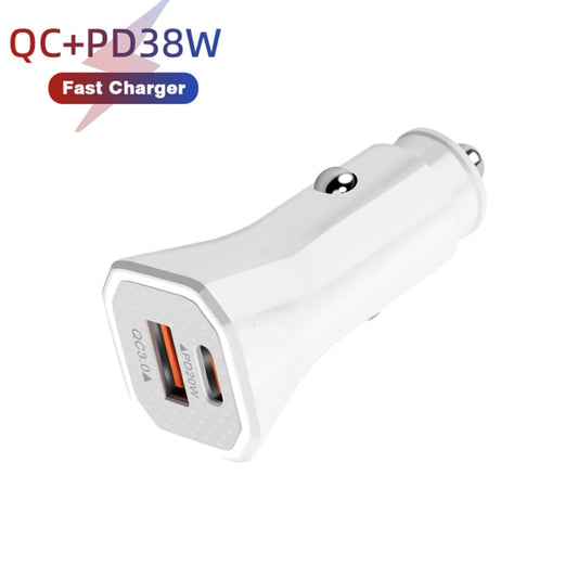 TE-P22 38W PD USB-C / Type-C + QC3. 0 USB Car Charger with 1m USB to USB-C / Type-C Data Cable(White) by buy2fix