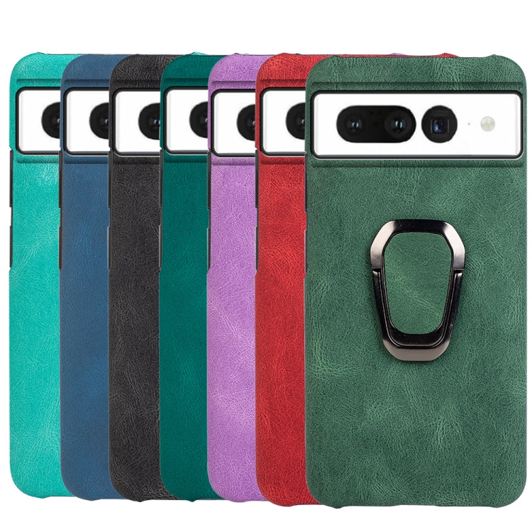For Google Pixel 7 Ring Holder PU Phone Case(Dark Green) by buy2fix