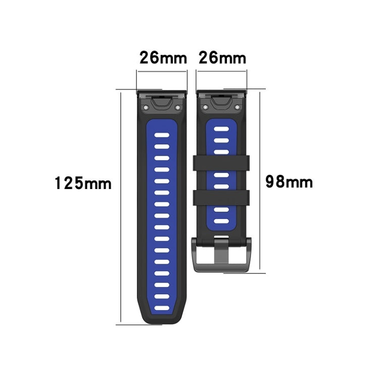 For Garmin Fenix 6X Pro 26mm Silicone Sports Two-Color Watch Band(Black+Blue) by buy2fix