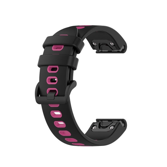 For Garmin Fenix 7S Sapphire Solar 22mm Silicone Sports Two-Color Watch Band(Black+Pink) by buy2fix