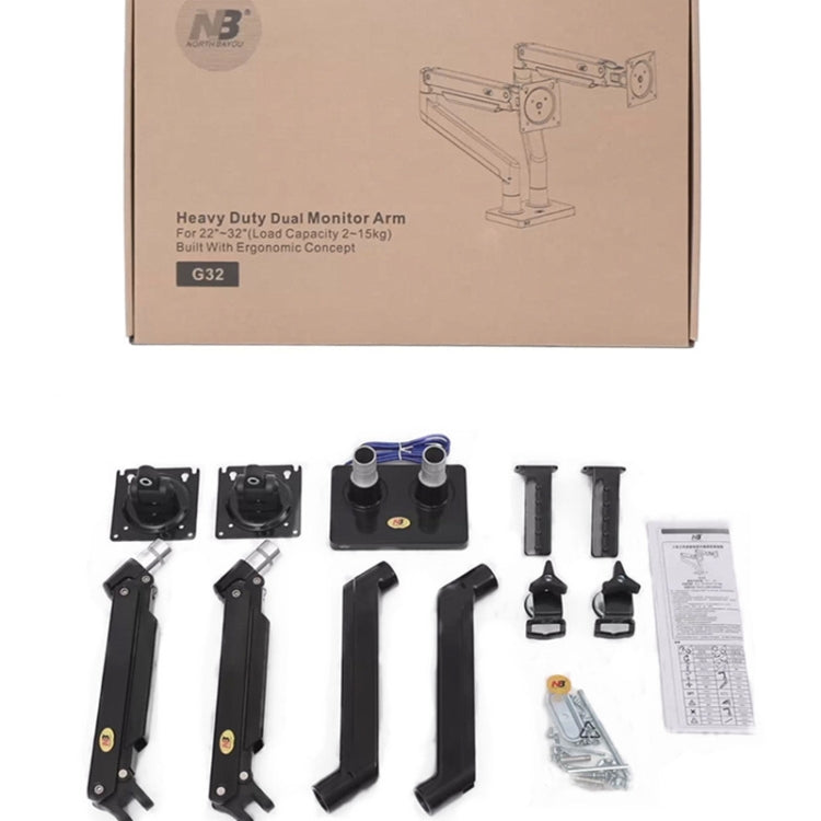 NORTH BAYOU NB G32 Aluminum Alloy Dual Monitor Mount Gas Spring Arm Full Motion Holder for 22- 32 inch LCD LED by buy2fix
