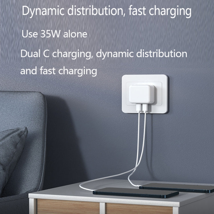 PD 35W Dual USB-C / Type-C Ports Charger with 1m Type-C to 8 Pin Data Cable, US Plug by buy2fix