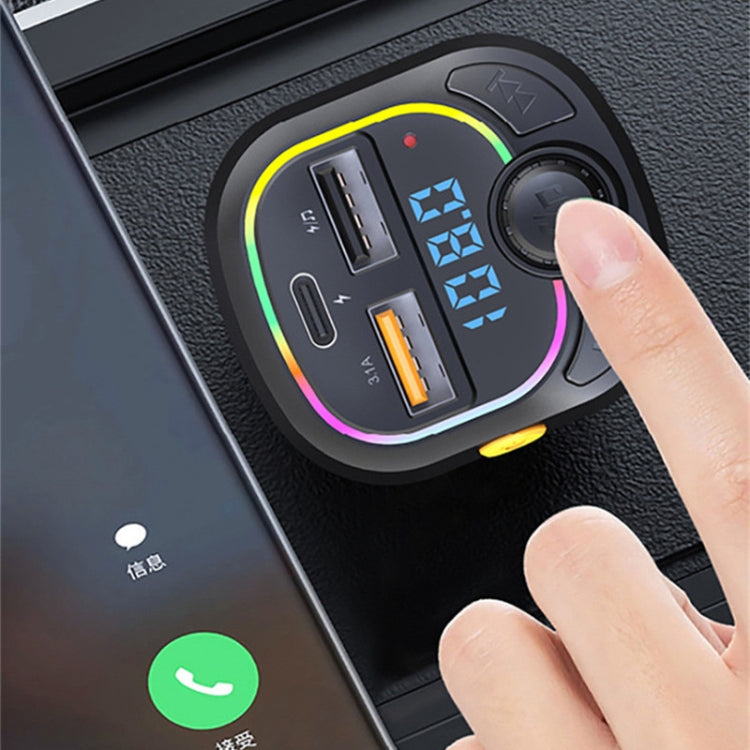 C28 Fast Charging Atmosphere Light Handsfree Car Kit Car Mp3 Player Stereo FM Transmitter by buy2fix