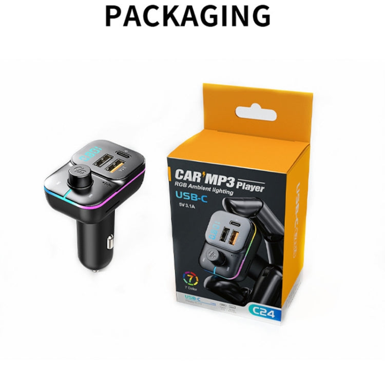 C24 Car Bluetooth MP3 Player Fast Charging FM Transmitter Wireless Handsfree by buy2fix