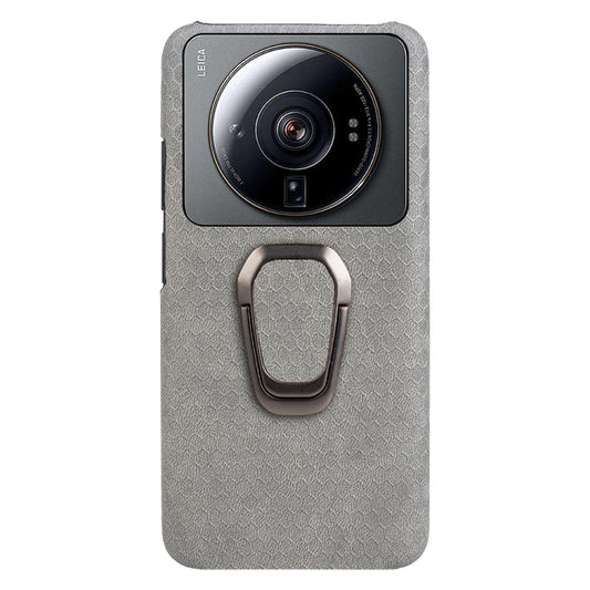 For Xiaomi 12S Ultra Ring Holder Honeycomb PU Phone Case(Grey) by buy2fix
