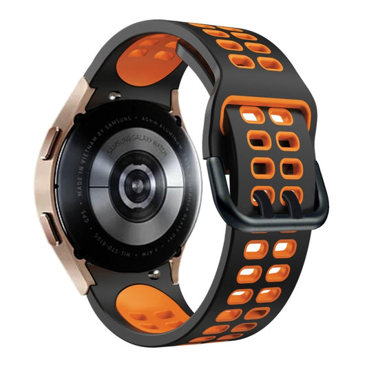 For Samsung Galaxy Watch 4 44mm 20mm Breathable Two-Color Silicone Watch Band(Black+Orange) by buy2fix