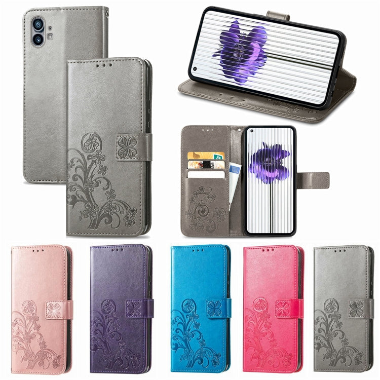 For Nothing Phone 1 Four-leaf Clasp Embossed Buckle Leather Phone Case(Gray) by buy2fix