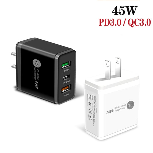 45W PD3.0 + 2 x QC3.0 USB Multi Port Quick Charger, US Plug(Black) by buy2fix