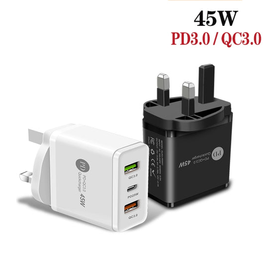 45W PD3.0 + 2 x QC3.0 USB Multi Port Quick Charger, UK Plug(Black) by buy2fix