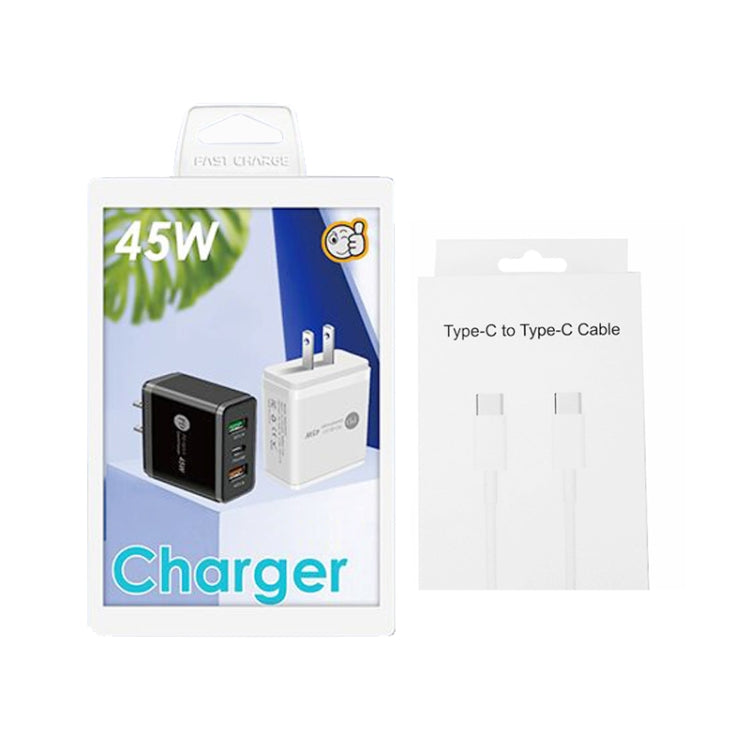 45W PD3.0 + 2 x QC3.0 USB Multi Port Charger with Type-C to Type-C Cable, US Plug(Black) by buy2fix