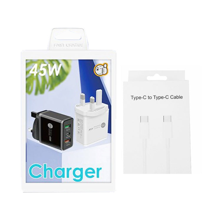 45W PD3.0 + 2 x QC3.0 USB Multi Port Charger with Type-C to Type-C Cable, UK Plug(White) by buy2fix
