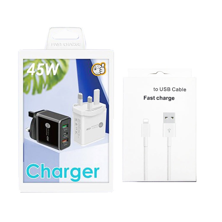 45W PD25W + 2 x QC3.0 USB Multi Port Charger with USB to 8 Pin Cable, UK Plug(White) by buy2fix