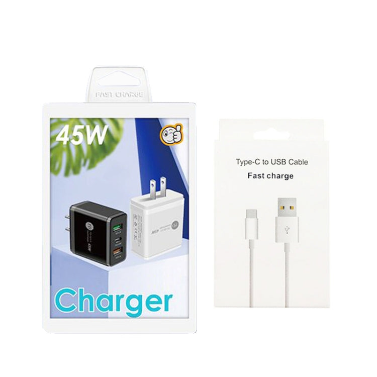 45W PD25W + 2 x QC3.0 USB Multi Port Charger with USB to Type-C Cable, US Plug(Black) by buy2fix
