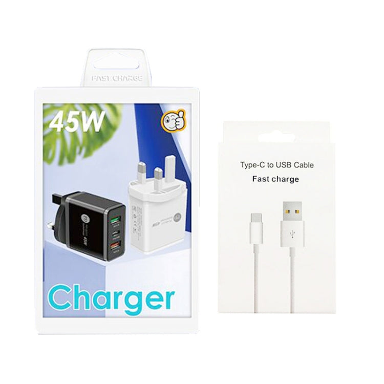45W PD25W + 2 x QC3.0 USB Multi Port Charger with USB to Type-C Cable, UK Plug(White) by buy2fix