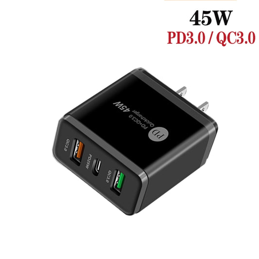 45W PD25W + 2 x QC3.0 USB Multi Port Charger with USB to Micro USB Cable, US Plug(Black) by buy2fix