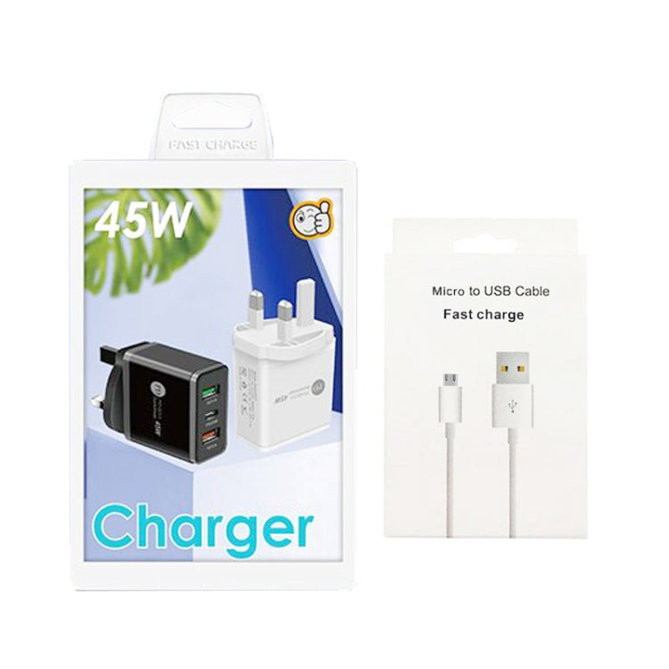 45W PD25W + 2 x QC3.0 USB Multi Port Charger with USB to Micro USB Cable, UK Plug(White) by buy2fix